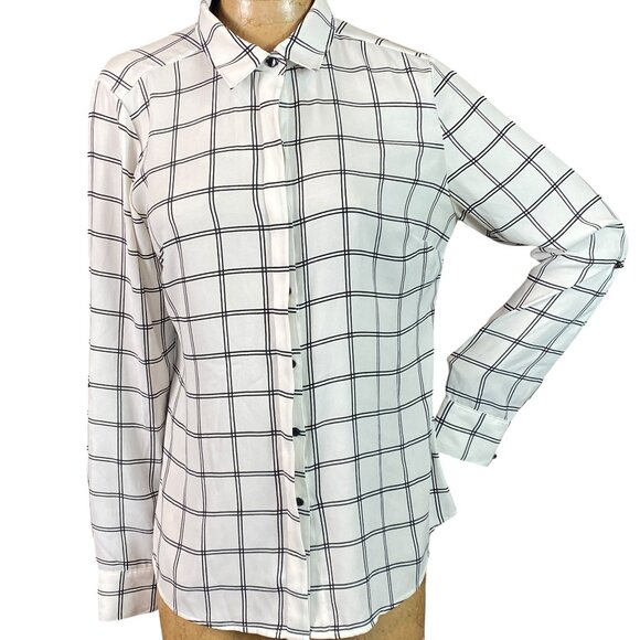 WHBM Long Sleeve White with Black Windowpane Shirt Size 12 #268J - Picture 4 of 9